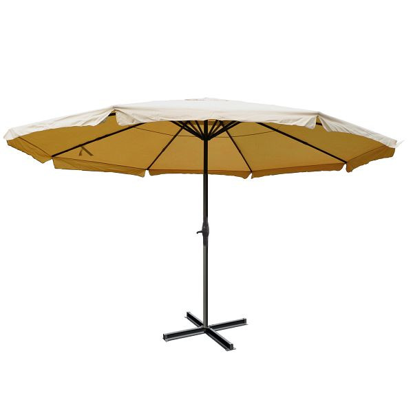 Mendler parasol Meran Pro, horeca marktparasol met volant Ø 5m polyester/aluminium 28kg, creme zonder standaard, 34344