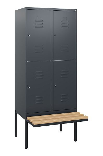 C+P dubbeldekskast Classic PLUS, 2 vakken, 1950x800x815mm, 7016/7016, cilindersloten, beukenhouten zitlat, bank, 0803405-22 S10042