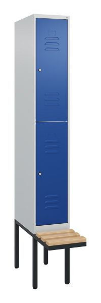 C+P dubbeldekkerkast Classic PLUS, 2120x300x815mm, 7035/5010, cilindersloten, beukenhouten zitlatten, zwevende zitting, 0803407-10 S10093