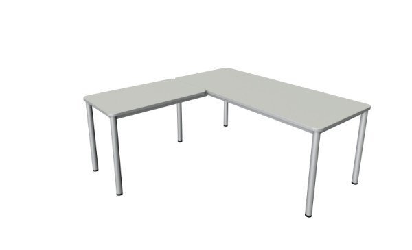 Kerkmann Prime hoekwerkstation, bureau B 1800 x D 800 x H 750 mm, aanschuiftafel 1000 x 600 x 750 mm, lichtgrijs, 11043111