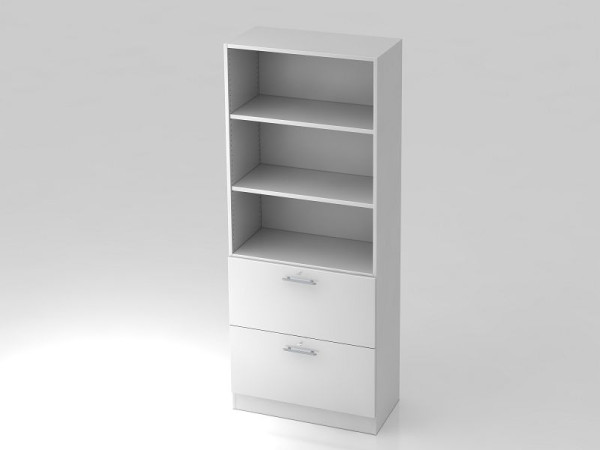 Hammerbacher kast 5OH, 2HR, plintpaneel relinggreep wit/wit, 80x42x200,4 cm (BxDxH), V7300/W/W/RE