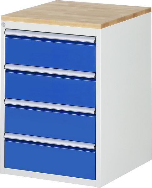 RAU ladekast serie 7000, B580 x D650 x H825 mm, massief beuken werkblad, laden: 4xH180 mm, 13-L5.1A-W.11