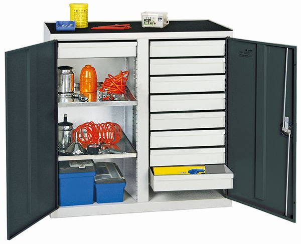 stumpff gereedschaps- en materiaalkast serie 2000, 7035/7016, 9 laden, tussenschot, 2 legborden, 2002971