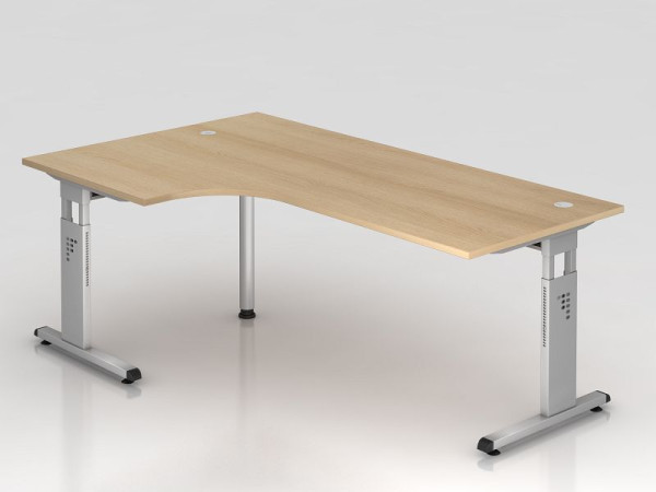 Hammerbacher hoektafel C-poot 200x120cm 90° eiken/zilver, hoekvorm 90°, links of rechts te monteren, werkhoogte 65-85 cm, VOS82/E/S