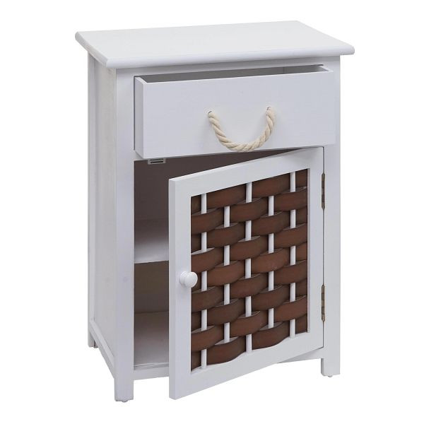 Mendler ladekast HWC-K83, kast ladekast, hout 55x39,5x28,5cm, wit, bruin polyrotan, 97636