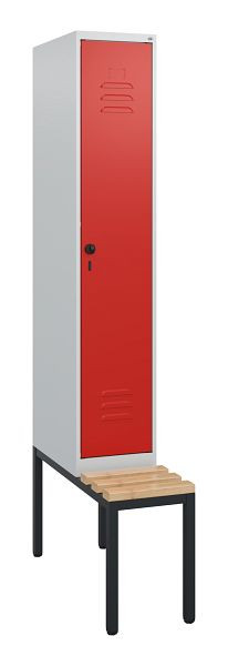 C+P luierkastje Classic PLUS, met onderbank, 1950x300x815mm, 7035/3020, draaibare sluiting, beuken zitlat, 0800505-10 S10002