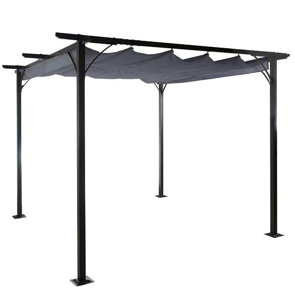 Mendler Pergola HWC-C42, tuinpaviljoen, stabiel frame 6cm + zonnedak, 3,5x3,5m grijs, 49982