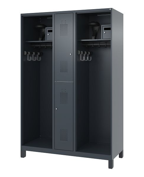 C+P brandweerkast Evolo, model MAXI, 2 compartimenten, H1850B1300T500 mm, antraciet, voeten, 0496015-030 S10007