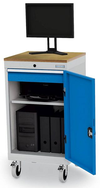 Bedrunka + Hirth mobiele computerkast, diepte 500 mm, 1 x lade, 1 x plank, 1 x draaideur Afmetingen in mm (BxDxH): 530 x 500 x 1000, 04.530.02A