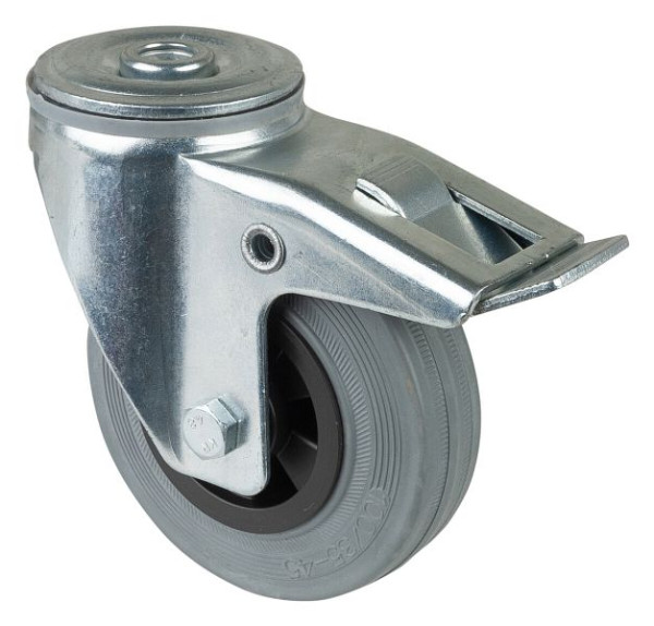 BS rollen transportrol met rem, breedte 30 mm, Ø100 mm, tot 70 kg, grijs rubberen loopvlak, rollager, VE 2 stuks, L121.B46.100