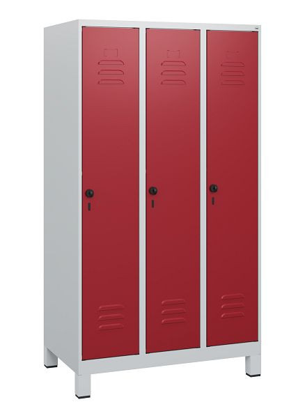 C+P Umkleidespind Classic PLUS, Füße, 3 Abteile, 1630x900x500mm, 7035/3003, Drehriegel, 0800105-30 S10001
