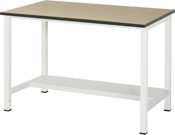 RAU werktafel serie 900, B1250xD800xH825mm, MDF werkblad (medium density fibreboard), dikte 22mm, met plank onder, 320mm diep, 03-900-3-F22-12.12