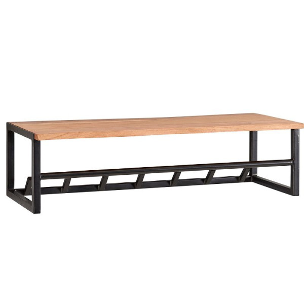 Wohnling Design wandkapstok acacia massief hout / metaal 80x22x33 cm, haakrek met plank en kledingroede, halkapstok wandhout, WL6.353