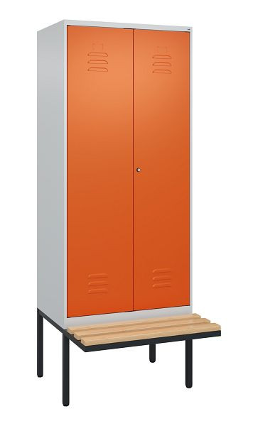 C+P Umkleidespind Classic PLUS, Doppel-Spind, 2 Abteile, 2120x800x815mm, 7035/2004, Zylinderschloss, Buche-Sitzleisten, 0800427-22P S10090