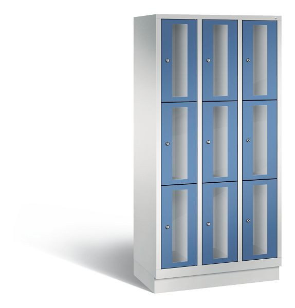C+P Schließfachschrank Classic, 9 Fächer, H1800xB900xT500 mm, Grau/Fernblau, 8020A303 S10026