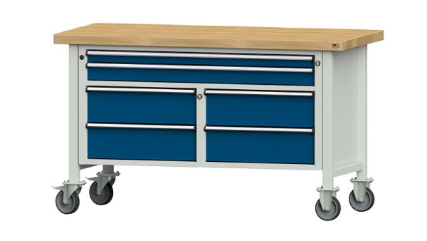 ANKE werkbanken kistwerkbank, model 255 V, 1500 x 700 x 900 mm, RAL 7035/5010, BMP 50 mm, verrijdbaar, 304.163