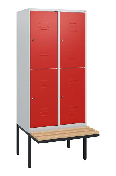 C+P dubbeldekskast Classic PLUS, 2 compartimenten, 1950x800x815mm, 7035/3020, cilindersloten, beukenhouten zitlatten, zitting, 0803405-22 S10032