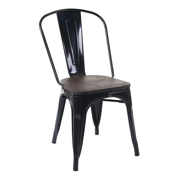 Mendler stoel HWC-A73 incl. houten zitting, bistrostoel, stapelbare stoel, metaal industrieel design, stapelbaar, zwart, 74893