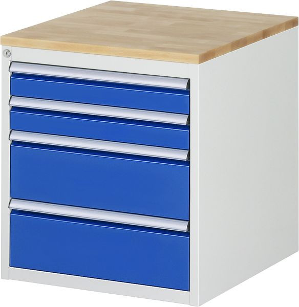 RAU ladekast serie 7000, B580 x D650 x H645 mm, 4 x lade afmeting L 2xH90, 2xH180 mm, massief beukenhouten blad, 03-L3.1A-B.11