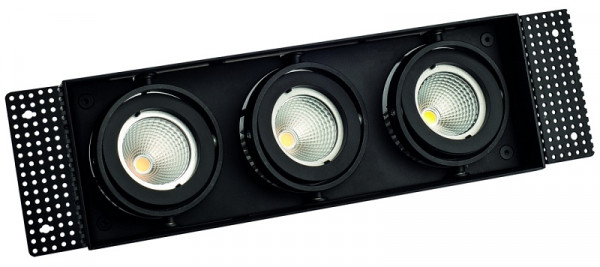 rutec Projekt VANYA aluminium spuitgiet inbouwspot 50mm zwenkbaar, vierkant, IP20, randloos, 3-vlammig - zwart, PEE732
