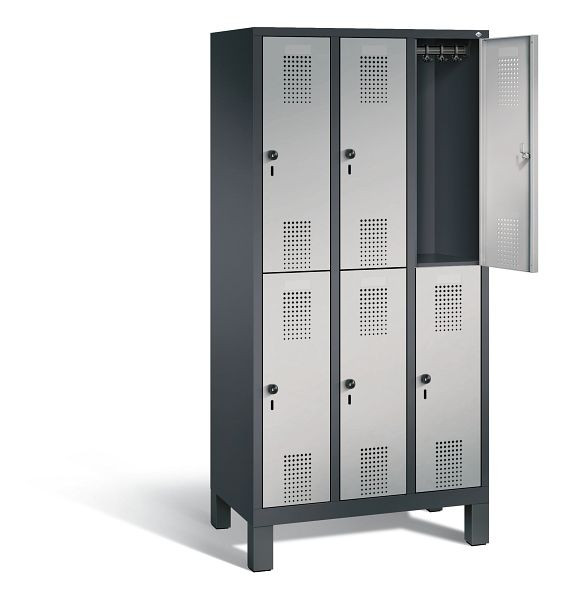 C+P locker dubbeldekker Evolo, H1850xW900xD500mm, kleur: zwart-grijs/wit aluminium, 48310-30 S10225