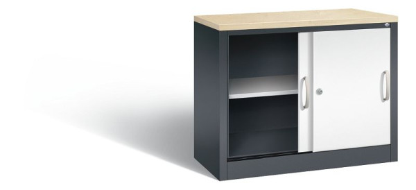 C+P dressoir met schuifdeuren Acurado, H720xB1000xD400mm, kleur: zwartgrijs / verkeerswit, beugelgreep, 2 niveaus, 5725-00 S10112