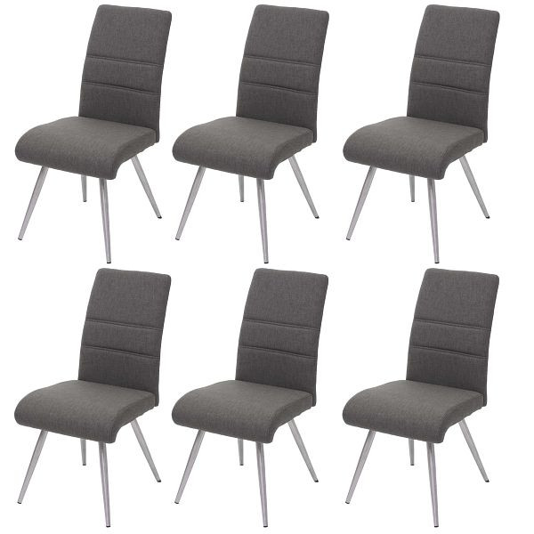 Mendler set van 6 eetkamerstoelen HWC-G55, keukenstoel, stof/textiel geborsteld RVS, grijsbruin, 3x71708