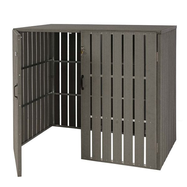 Mendler XL 2/4 WPC rolcontainerbekleding HWC-J28, klikobox, metaal houtlook, uitbreidbaar, grijs, 75983+75984