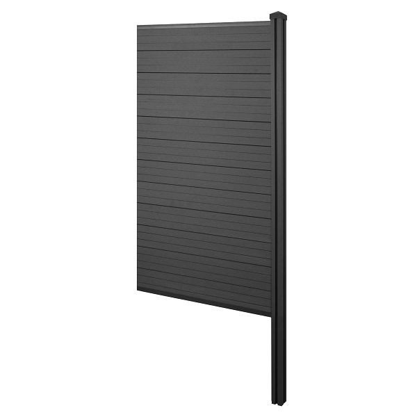 Mendler WPC inkijkscherm Sarthe, windscherm, WPC paal voor in beton, aanbouwelement smal, 98cm antraciet, 76248+3x76239+76242+76263