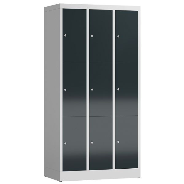 Lüllmann ClassiX lockerkast, 3 compartimenten met elk 3 compartimenten, 1800 x 870 x 500 mm, lichtgrijs/antracietgrijs, X-520338