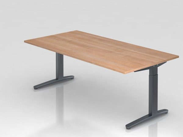 Hammerbacher bureau C-poot 200x100cm walnoot/grafiet, rechthoekige vorm, VXB2E/N/GG