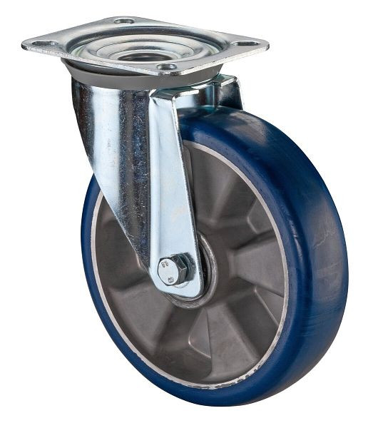 BS Rollen transportwiel zwenkwiel, polyurethaan wiel 83 Shore, aluminium velg kogellager, plaat, diameter: 250 mm, L400.B92.250