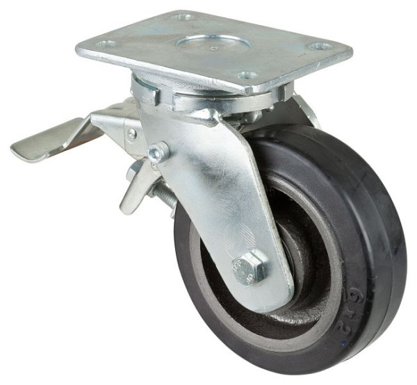 BS Rolls Zwaarlastwiel met wiel/slot, breedte 50 mm, Ø150 mm, tot 350 kg, zwarte elastische banden, gegoten wiellichaam, kogellagers, RR120.B81.150