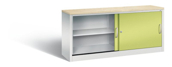 C+P dressoir met schuifdeuren Acurado, H720xB1600xD400mm, kleur: lichtgrijs / virid green, booggreep, 2 niveaus, 5724-00 S10419