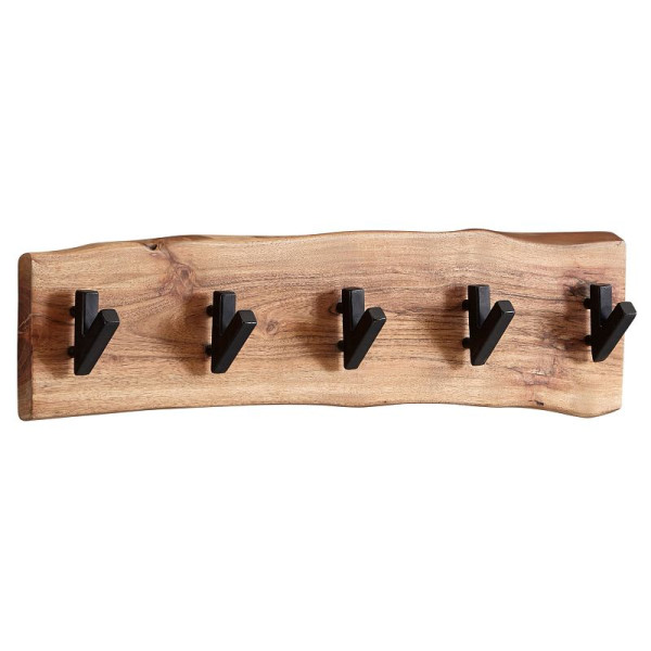 Wohnling Design wandkapstok acacia massief hout / metaal 60 x 17 x 9 cm, haakstrip halkapstok muur, kapstok hout, WL6.358