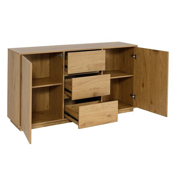 Mendler dressoir HWC-J78, dressoirkast highboard lade, MDF softclose 86x160x40cm, eiken look, 83162+83163