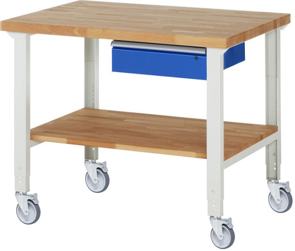 RAU verrijdbare werkbank (in hoogte verstelbaar) 7001A7, 1250x900x950-1000mm, 4 zwenkwielen, 05-7001A7-129B4H4.11
