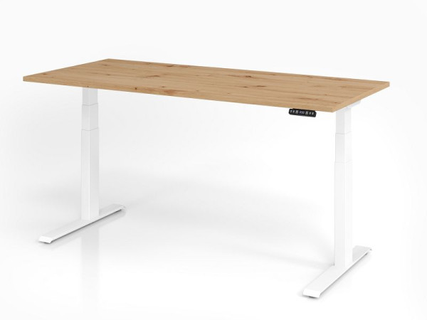 Hammerbacher bureau XDKB19, 180 x 80 cm, blad: knoestig eiken, 25 mm dik, ABS dikke rand, rechthoekige vorm, wit, VXDKB19/R/W