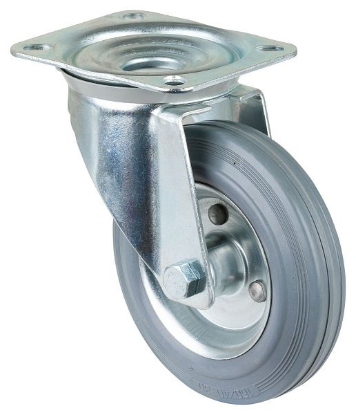BS rollen transportrol, wielbreedte 40 mm, wiel-Ø 160 mm, draagvermogen 135 kg, grijs rubberen loopvlak, stalen velg, rollager, plaat, L400.B56.160