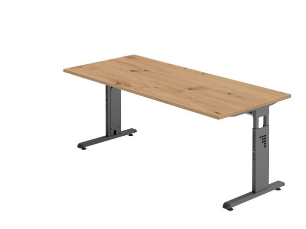 Hammerbacher bureau OS19, 180 x 80 cm, blad: knoestig eiken, 25 mm dik, 2 mm ABS rand, rechthoekige vorm, grafiet, VOS19/R/G