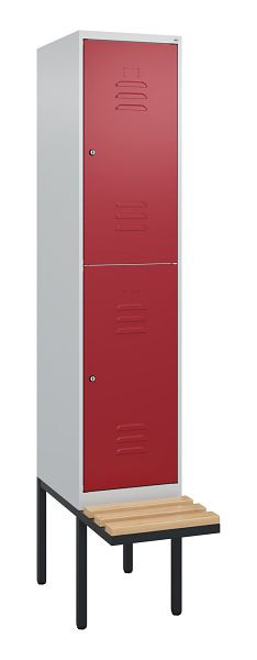 C+P dubbeldekkerkast Classic PLUS, 2120x400x815mm, 7035/3003, cilindersloten, beukenhouten zitlatten, zwevende zitting, 0803407-12 S10091