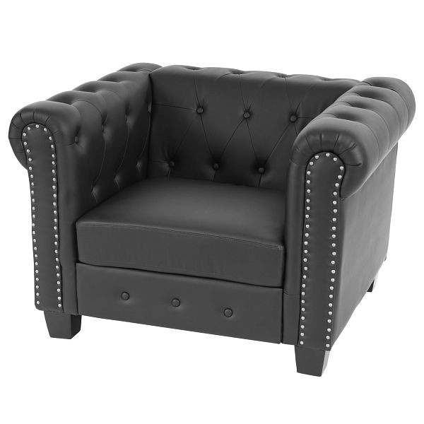 Mendler luxe fauteuil loungestoel relaxfauteuil Chesterfield kunstleer, vierkante voet, zwart, 31955+32605+31957