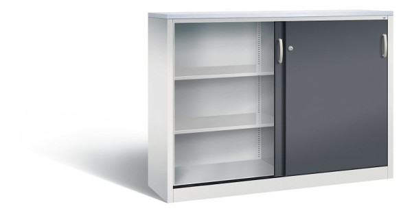 C+P dressoir met schuifdeuren Acurado, H1200xB1600xD400mm, kleur: lichtgrijs/zwartgrijs, beugelgreep, 3 niveaus, 2147-1200 S10317