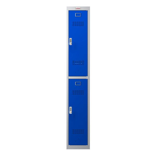Phoenix PL Series 1 Post 2-deurs persoonlijke locker, grijze behuizing/blauwe deuren met elektronische sloten, PL1230GBE