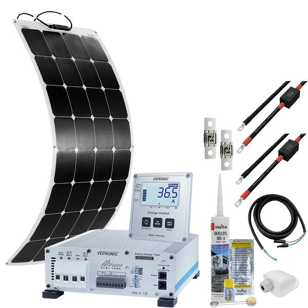 Offgridtec mTriple Flex S camperzonnesysteem met 1 x 120W zonnepaneel 30/20/250 Votronic Triple Charger en 1247 Charge Control Display, 4-01-010435-001