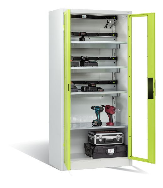 C+P accu laadkast serie 89, H1950xW930xD500mm, kleur: lichtgrijs / virid groen, verzonken handgreep, 8921-055E3 S10000