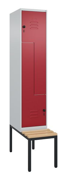 C+P Z-Spind Classic PLUS, met onderbank, 2 vakken, 2120x400x815mm, 7035/3003, draaigrendel, beuken zitlat, 0800537-122 S10001