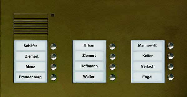 TCS audio buitenstation serie PUK 12 belknoppen (rechts uitgelijnd), 3 kolommen, UP brons, PUK12/3-EB