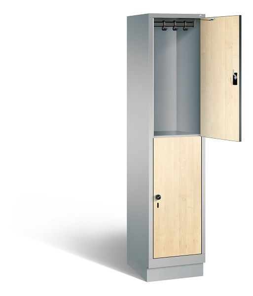 C+P locker, dubbellaags Evolo, H1800xB420xD500mm, kleur: wit aluminium / Donau esdoorn decor, 48320-12 S10106