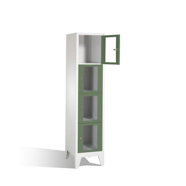 C+P lockerkast Classic, H1850xB420xD500mm, kleur: lichtgrijs / reseda groen, 4 vakken, 8010A124 S10004